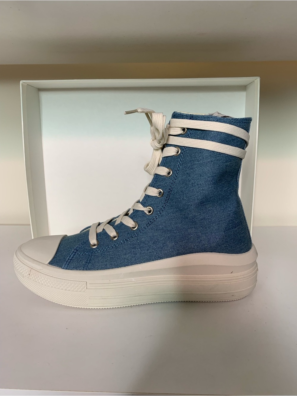 Liliana Denim High-Top Platform Sneaker in Blue with White Trim